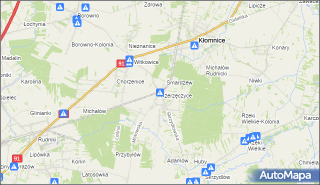 mapa Rzerzęczyce, Rzerzęczyce na mapie Targeo