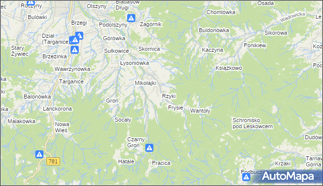 mapa Rzyki, Rzyki na mapie Targeo