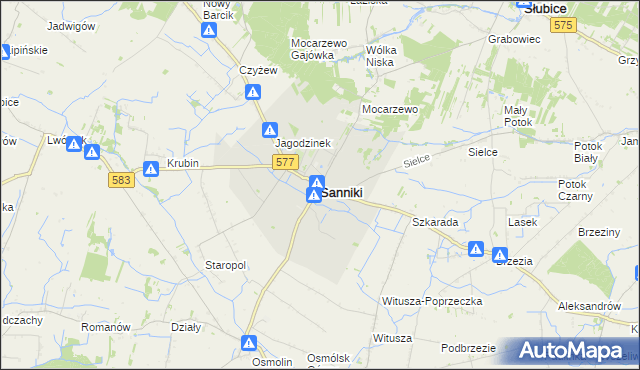 mapa Sanniki powiat gostyniński, Sanniki powiat gostyniński na mapie Targeo