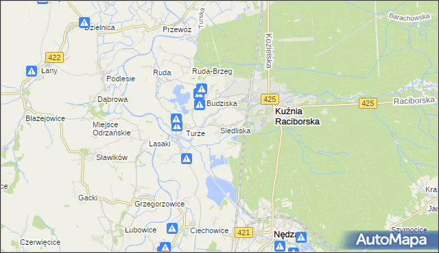 mapa Siedliska gmina Kuźnia Raciborska, Siedliska gmina Kuźnia Raciborska na mapie Targeo