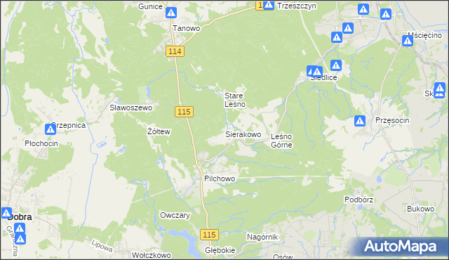 mapa Sierakowo gmina Police, Sierakowo gmina Police na mapie Targeo