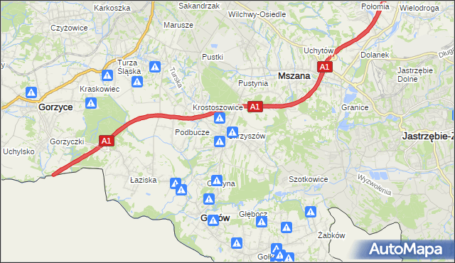 mapa Skrzyszów gmina Godów, Skrzyszów gmina Godów na mapie Targeo
