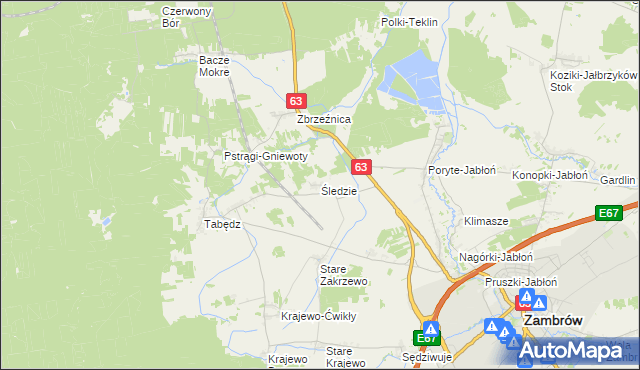 mapa Śledzie gmina Zambrów, Śledzie gmina Zambrów na mapie Targeo
