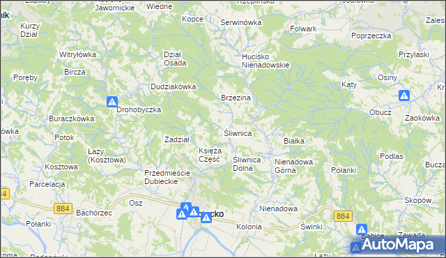 mapa Śliwnica gmina Dubiecko, Śliwnica gmina Dubiecko na mapie Targeo