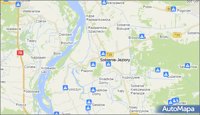 mapa Sobienie-Jeziory, Sobienie-Jeziory na mapie Targeo