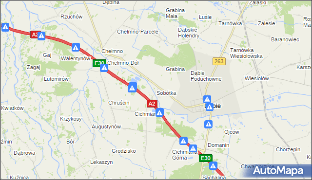 mapa Sobótka gmina Dąbie, Sobótka gmina Dąbie na mapie Targeo