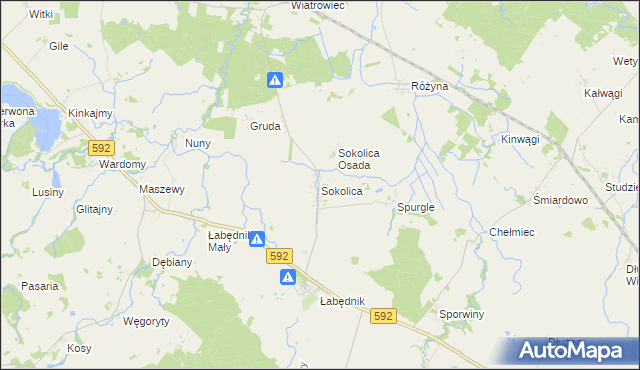 mapa Sokolica gmina Bartoszyce, Sokolica gmina Bartoszyce na mapie Targeo