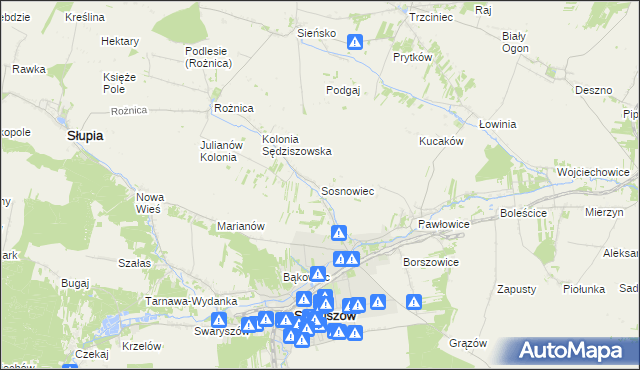 mapa Sosnowiec gmina Sędziszów, Sosnowiec gmina Sędziszów na mapie Targeo
