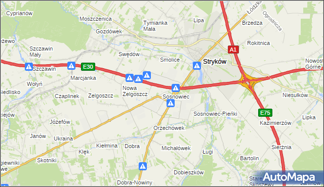 mapa Sosnowiec gmina Stryków, Sosnowiec gmina Stryków na mapie Targeo
