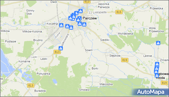 mapa Sowin gmina Parczew, Sowin gmina Parczew na mapie Targeo