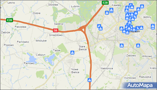 mapa Stare Bielice gmina Biesiekierz, Stare Bielice gmina Biesiekierz na mapie Targeo