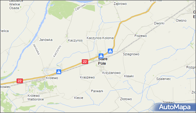 mapa Stare Pole powiat malborski, Stare Pole powiat malborski na mapie Targeo