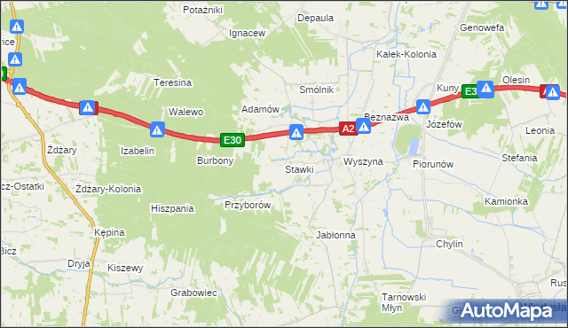 mapa Stawki gmina Władysławów, Stawki gmina Władysławów na mapie Targeo