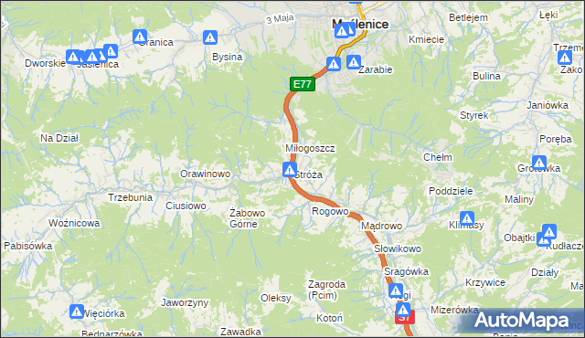mapa Stróża gmina Pcim, Stróża gmina Pcim na mapie Targeo