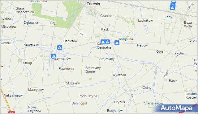 mapa Strumiany gmina Baranów, Strumiany gmina Baranów na mapie Targeo
