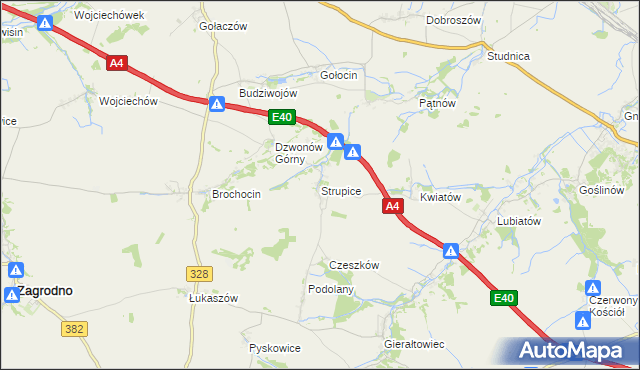 mapa Strupice gmina Chojnów, Strupice gmina Chojnów na mapie Targeo