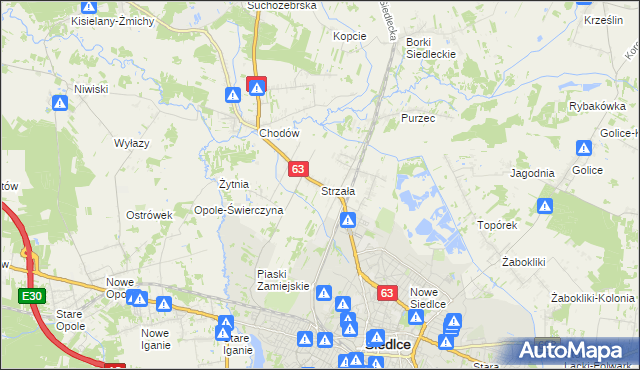 mapa Strzała gmina Siedlce, Strzała gmina Siedlce na mapie Targeo