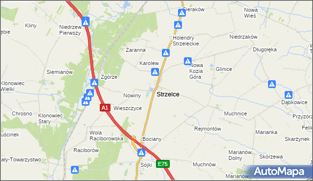 mapa Strzelce powiat kutnowski, Strzelce powiat kutnowski na mapie Targeo