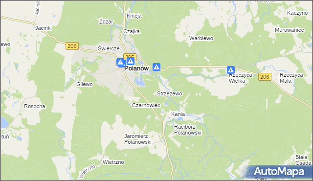 mapa Strzeżewo gmina Polanów, Strzeżewo gmina Polanów na mapie Targeo
