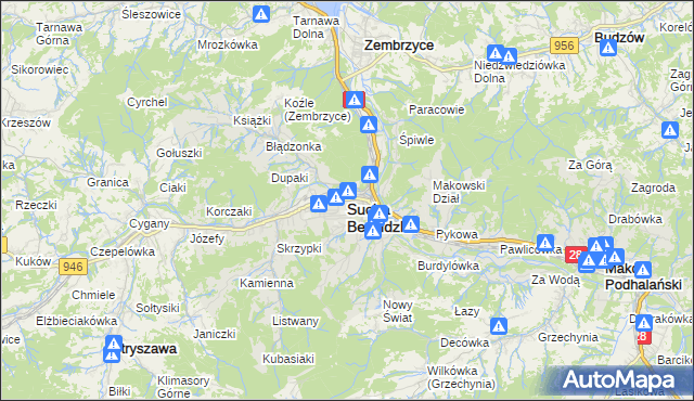 mapa Sucha Beskidzka, Sucha Beskidzka na mapie Targeo