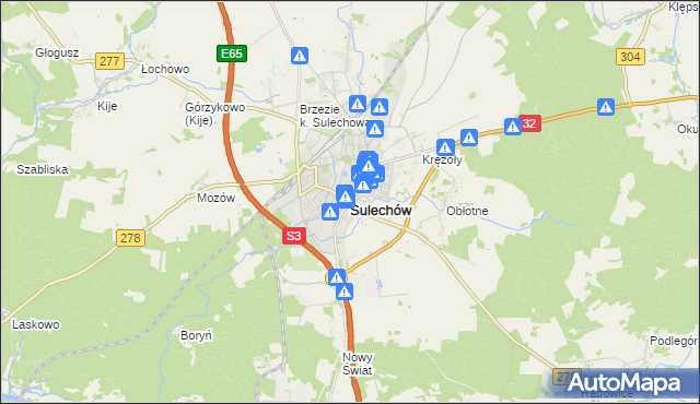 mapa Sulechów powiat zielonogórski, Sulechów powiat zielonogórski na mapie Targeo