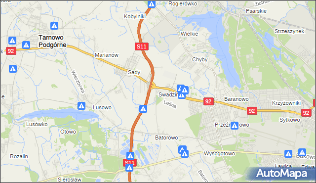 mapa Swadzim gmina Tarnowo Podgórne, Swadzim gmina Tarnowo Podgórne na mapie Targeo