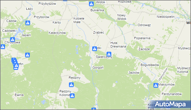 mapa Świerczyny gmina Kobiele Wielkie, Świerczyny gmina Kobiele Wielkie na mapie Targeo