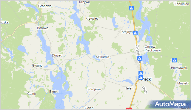 mapa Szklarnia gmina Piecki, Szklarnia gmina Piecki na mapie Targeo