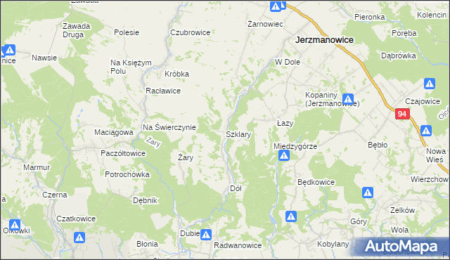 mapa Szklary gmina Jerzmanowice-Przeginia, Szklary gmina Jerzmanowice-Przeginia na mapie Targeo
