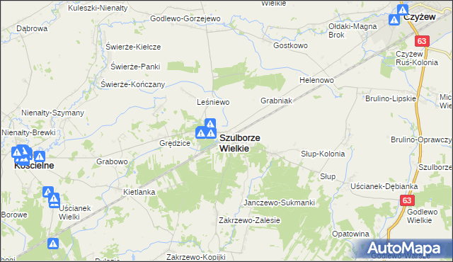 mapa Szulborze-Koty, Szulborze-Koty na mapie Targeo