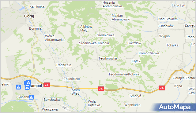 mapa Teodorówka gmina Frampol, Teodorówka gmina Frampol na mapie Targeo
