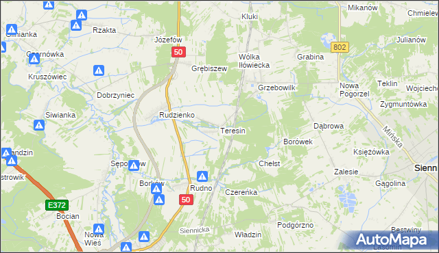 mapa Teresin gmina Kołbiel, Teresin gmina Kołbiel na mapie Targeo