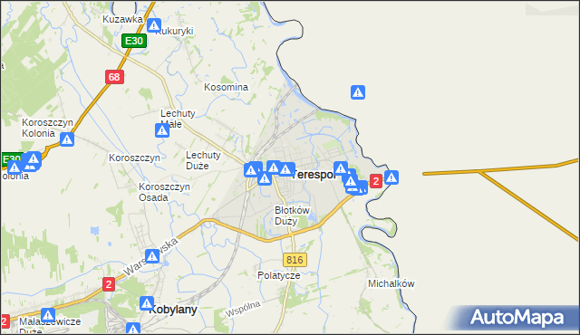 mapa Terespol powiat bialski, Terespol powiat bialski na mapie Targeo