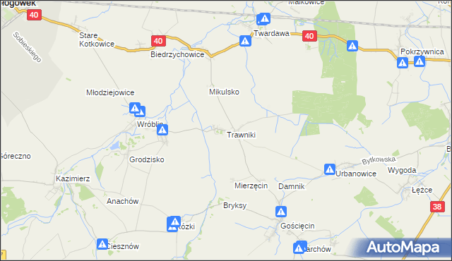 mapa Trawniki gmina Pawłowiczki, Trawniki gmina Pawłowiczki na mapie Targeo