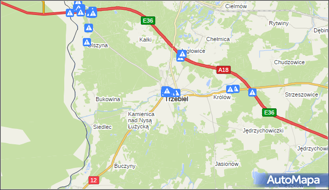 mapa Trzebiel, Trzebiel na mapie Targeo
