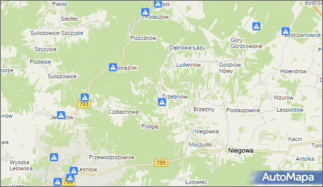 mapa Trzebniów, Trzebniów na mapie Targeo