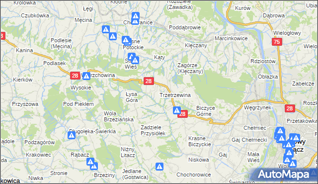 mapa Trzetrzewina, Trzetrzewina na mapie Targeo