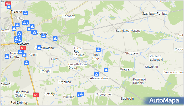mapa Turze Rogi, Turze Rogi na mapie Targeo
