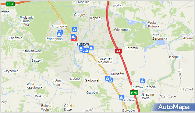 mapa Tuszynek Majoracki, Tuszynek Majoracki na mapie Targeo