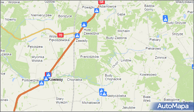 mapa Ulaski gmina Kowiesy, Ulaski gmina Kowiesy na mapie Targeo