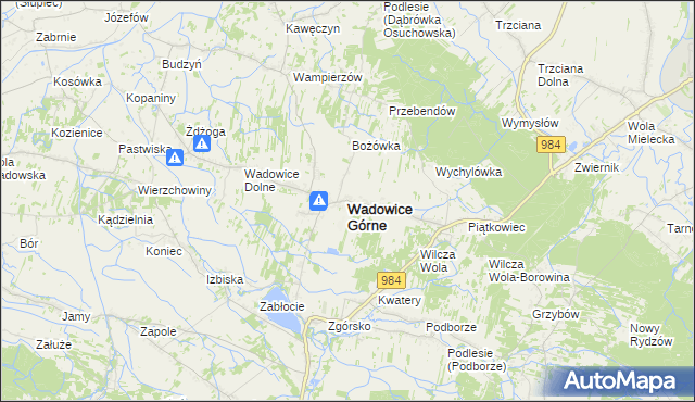 mapa Wadowice Górne, Wadowice Górne na mapie Targeo