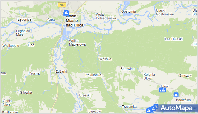 mapa Waliska gmina Nowe Miasto nad Pilicą, Waliska gmina Nowe Miasto nad Pilicą na mapie Targeo