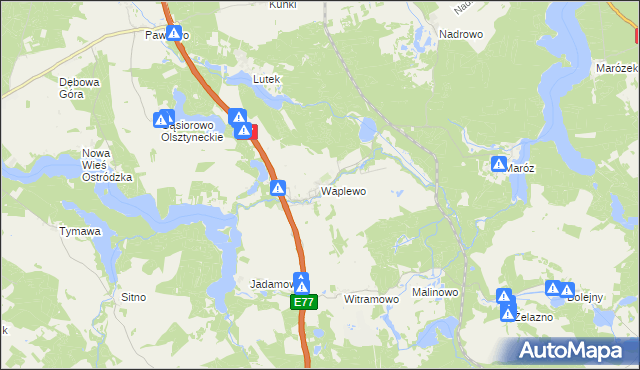 mapa Waplewo gmina Olsztynek, Waplewo gmina Olsztynek na mapie Targeo