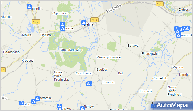 mapa Wawrzyńcowice, Wawrzyńcowice na mapie Targeo
