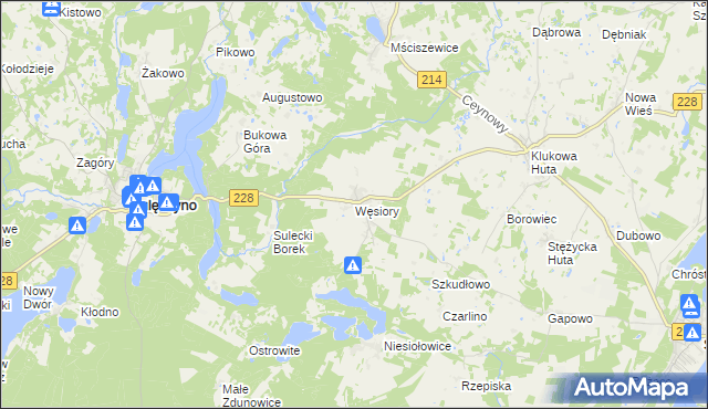 mapa Węsiory, Węsiory na mapie Targeo