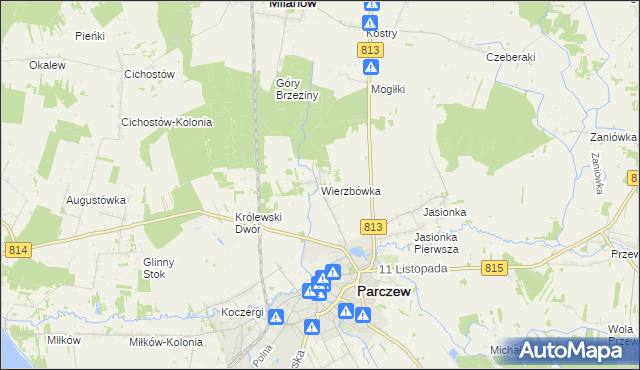 mapa Wierzbówka gmina Parczew, Wierzbówka gmina Parczew na mapie Targeo