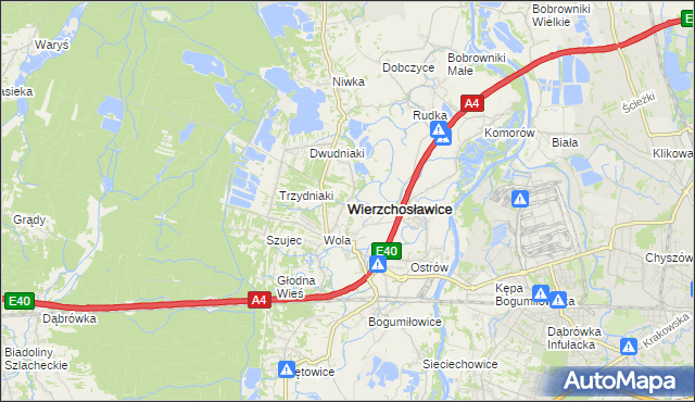 mapa Wierzchosławice powiat tarnowski, Wierzchosławice powiat tarnowski na mapie Targeo