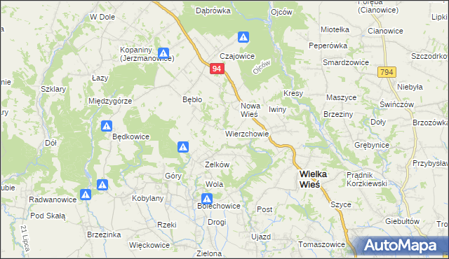 mapa Wierzchowie, Wierzchowie na mapie Targeo