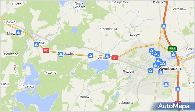 mapa Wilkowo gmina Świebodzin, Wilkowo gmina Świebodzin na mapie Targeo