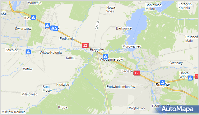 mapa Włodzimierzów gmina Sulejów, Włodzimierzów gmina Sulejów na mapie Targeo